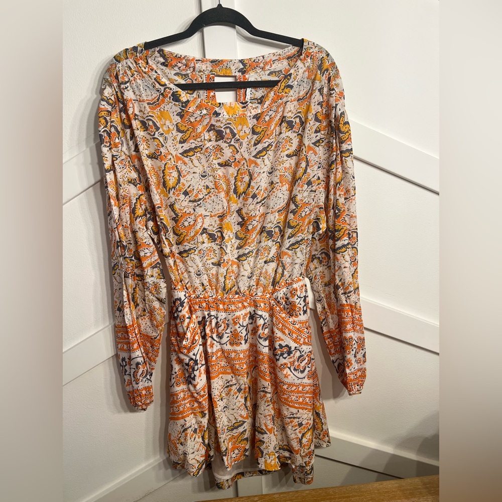 Free People Vibrant Orange and Cream Paisley Dress